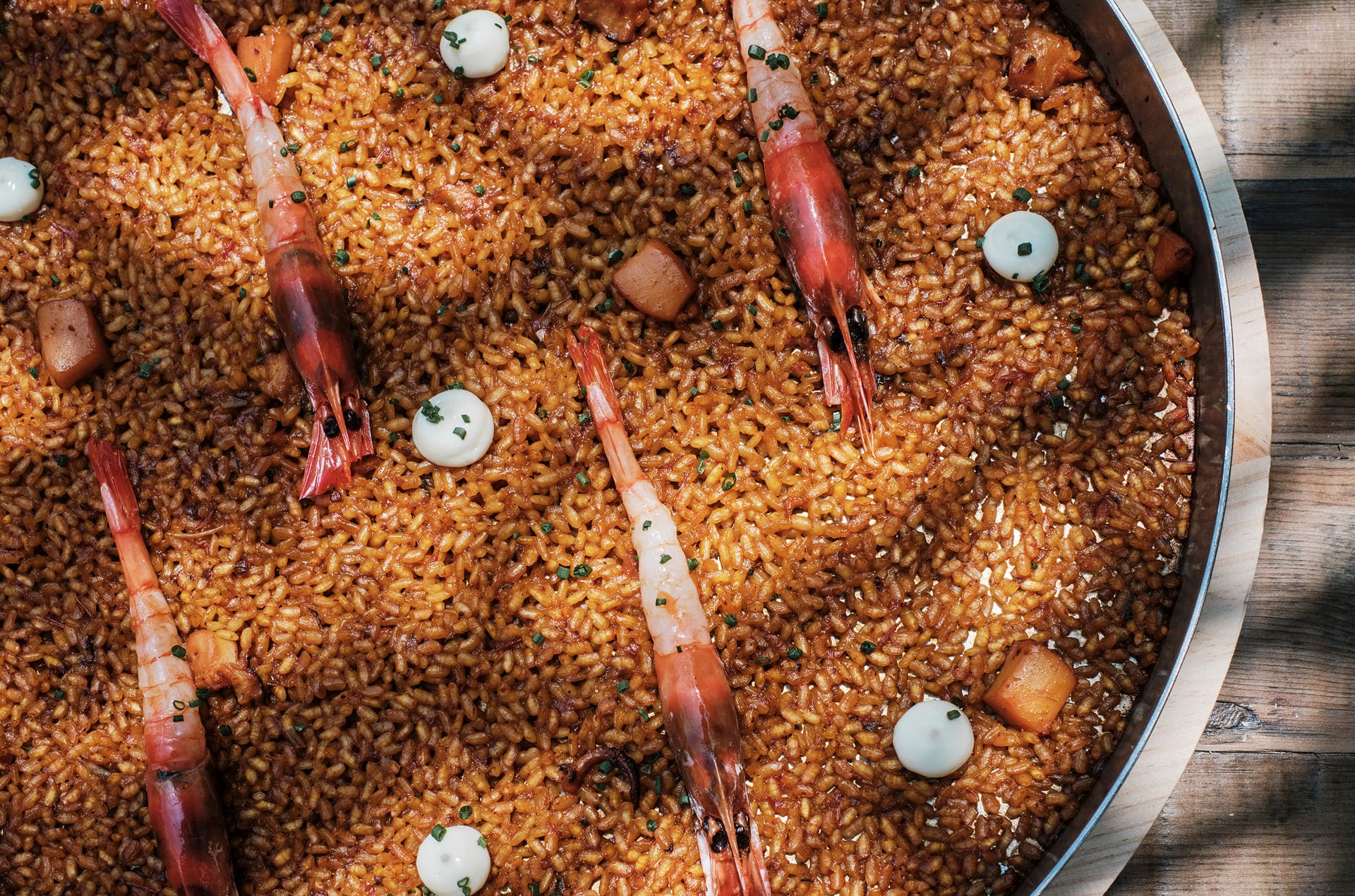Arroz con gamba de Sóller en playa Alcudia Arroz con gambas rojas de Sóller
